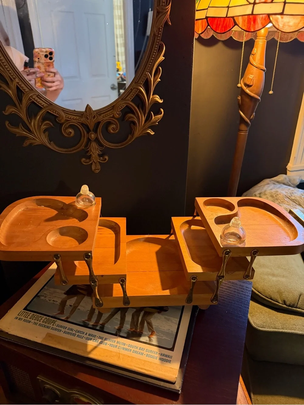 Wooden Folding Tray with brass Accents